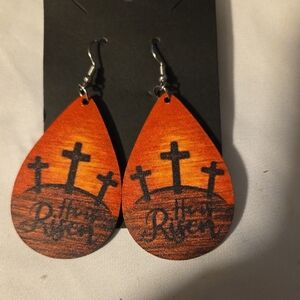 Orange Cross Design Earrings